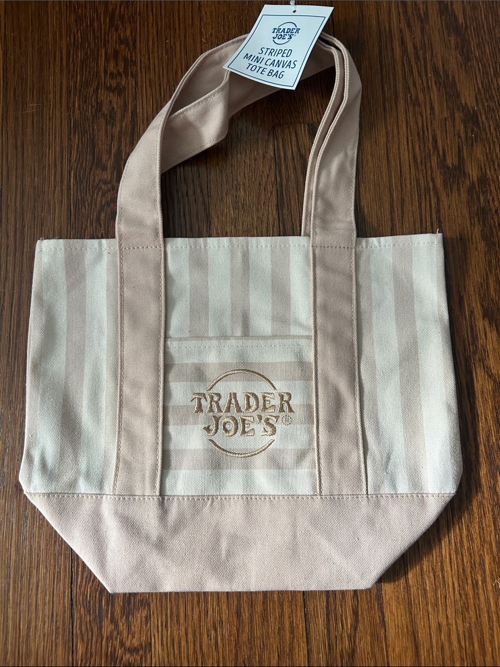Trader Joe’s beige Stripe Mini Canvas Tote Bag
